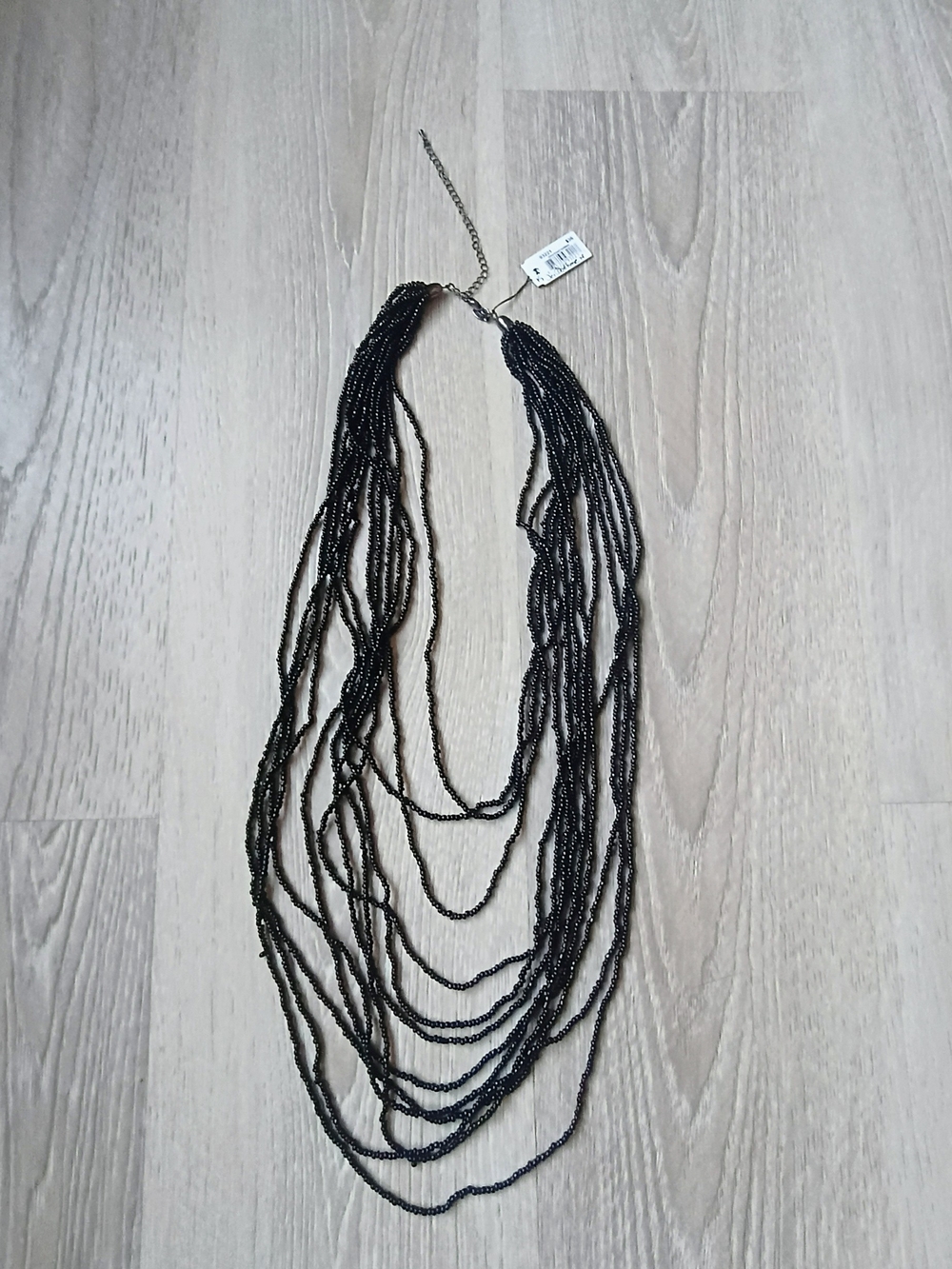 🖤 Abbie Lee Black Multi Strand Seed Bead Necklace Layered Statement Boho Glam